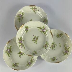 4 pc Antique Charles Ahrenfeldt French Limoges Berry Bowls Purple Porcelain 5"